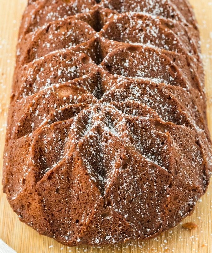 close-up view of an eggnog pound cake loaf