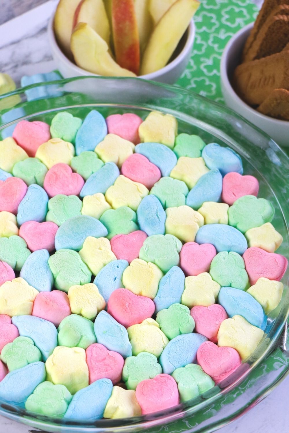 marshmallows puffed up from baking the Lucky Charms smores dip