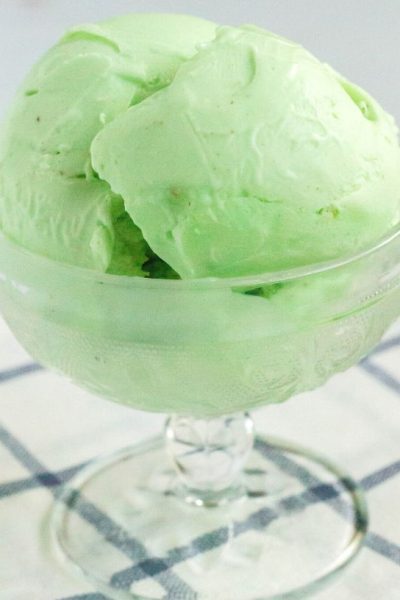 ninja creami pistachio ice cream served in a glass dish
