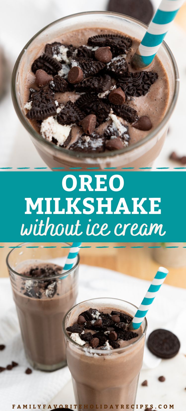 two photos featuring Oreo milkshake without ice cream