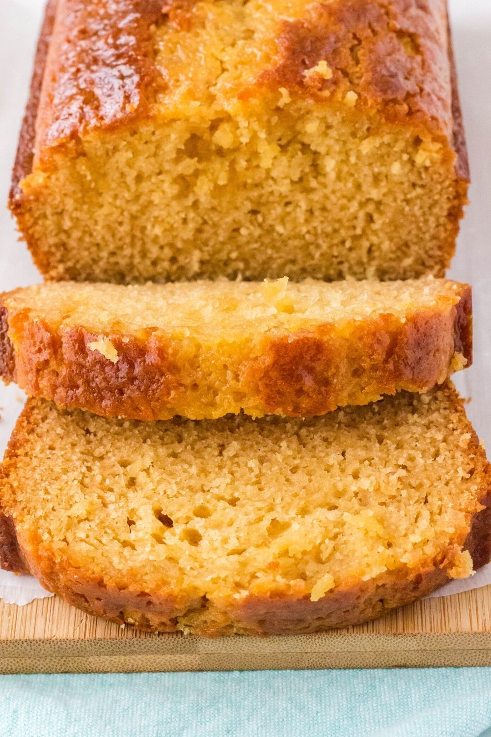 close-up view of sliced old-fashioned golden syrup loaf cake