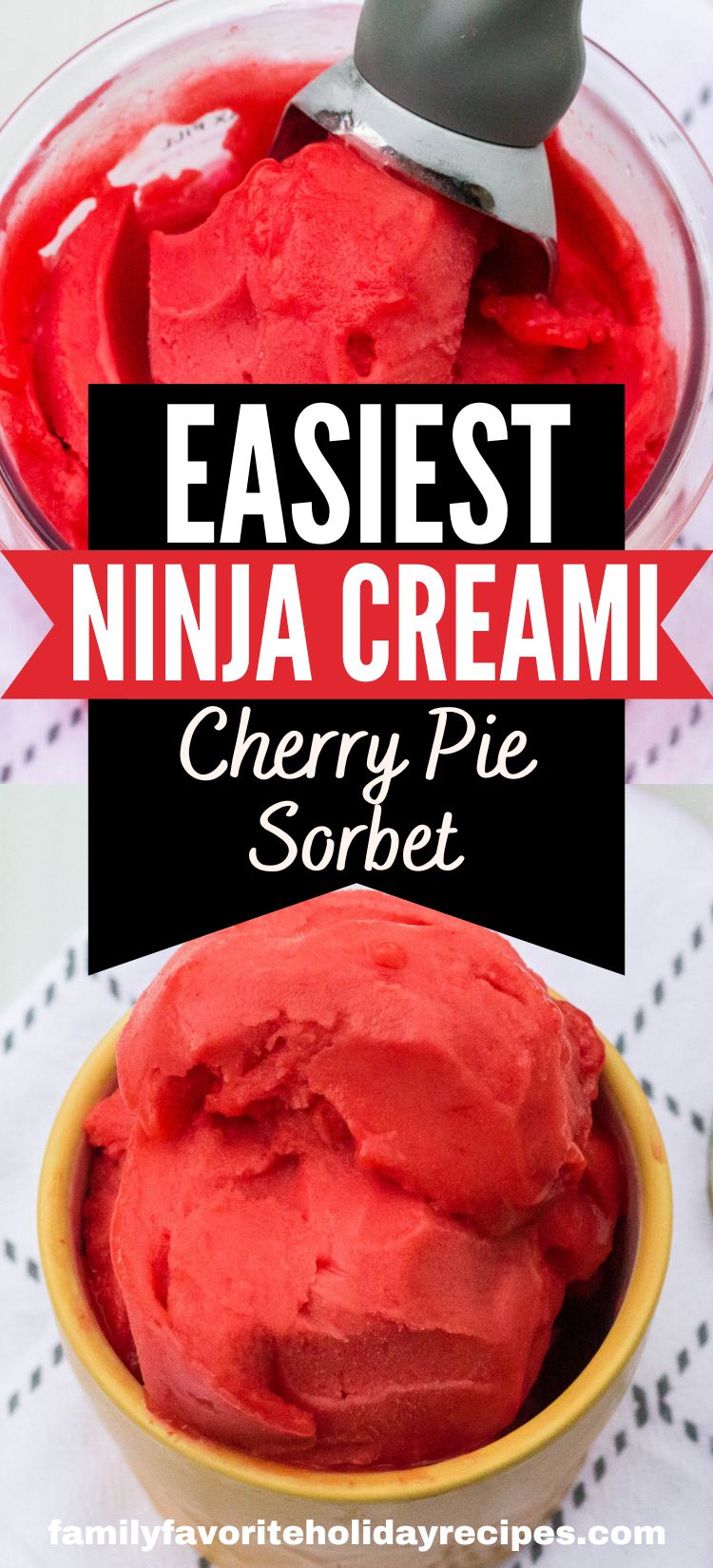 two photos showing Ninja Creami cherry pie sorbet from different angles
